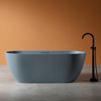 Ванна из искусственного камня Abber Frankfurt 170x75 см, отдельностоящая, серая, овальная, со сливом-переливом