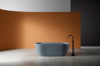 Ванна из искусственного камня Abber Frankfurt 170x75 см, отдельностоящая, серая, овальная, со сливом-переливом