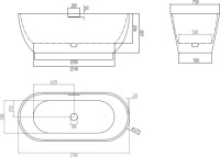 Ванна из искусственного камня Abber Frankfurt 170x75 см, отдельностоящая, серая, овальная, со сливом-переливом