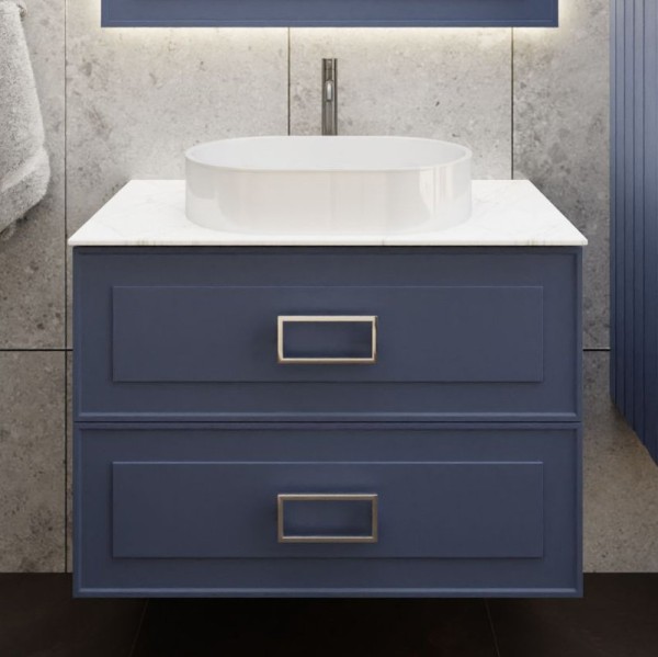 Тумба под раковину со столешницей La Fenice Cubo Twin 90 подвесная , синяя, столешница белый мрамор
