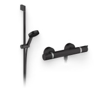 Душевой комплект Термостат Hansgrohe Ecostat Comfort 13116670 для душа, матовый черный + Гарнитур Pulsify Relaxation 105 3jet 24170670 матовый черный