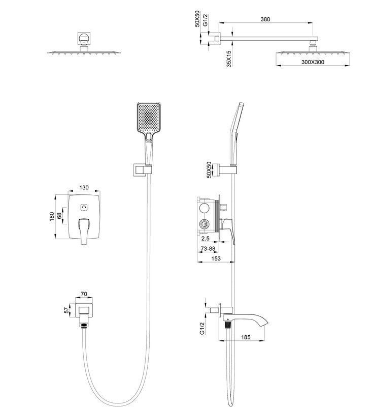 Душевой комплект Wonzon & Woghand Flex WW-88939072-BN С ВНУТРЕННЕЙ ЧАСТЬЮ, брашированный никель