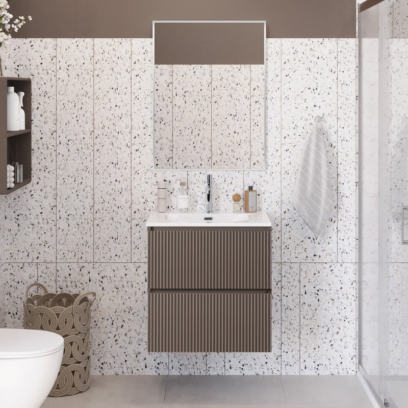 Тумба с раковиной BelBagno Uno-mini 50 подвесная, 2 ящика, матовая бежевая