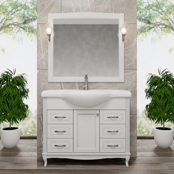 Мебель для ванной комнаты ValenHouse Эллина 105 белая, 6 ящиков, 1 дверца, ручки хром