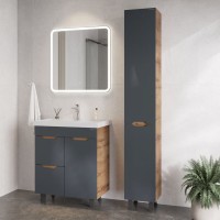 Мебель для ванной комнаты Onika Айленд 70 напольная, графит, дуб крафт золотой