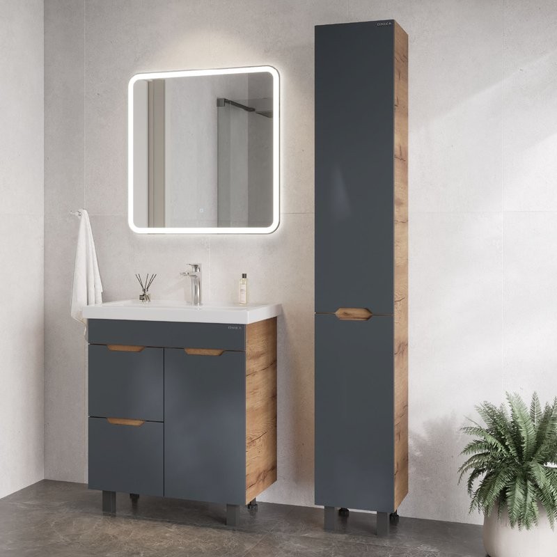 Мебель для ванной комнаты Onika Айленд 70 напольная, графит, дуб крафт золотой