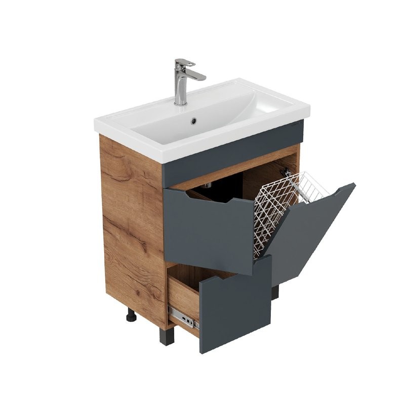 Мебель для ванной комнаты Onika Айленд 70 напольная, графит, дуб крафт золотой