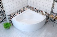 Акриловая ванна Lavinia Boho Aveo 140x140 см, угловая, встраиваемая, белая, четверть круга, с каркасом, с экраном, два подголовника