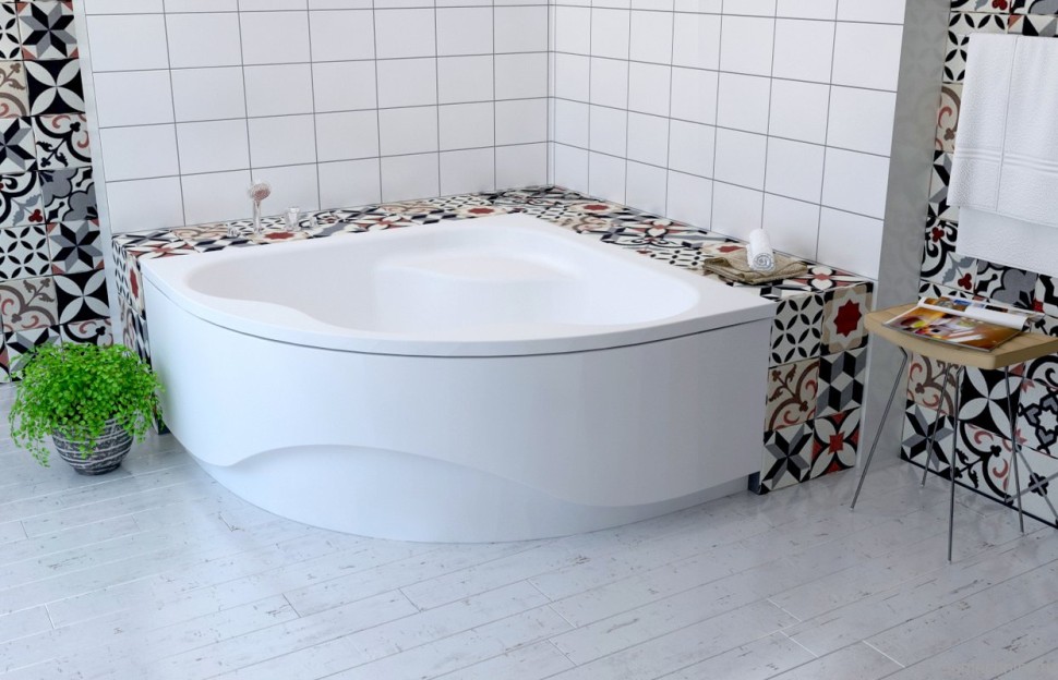 Акриловая ванна Lavinia Boho Aveo 140x140 см, угловая, встраиваемая, белая, четверть круга, с каркасом, с экраном, два подголовника