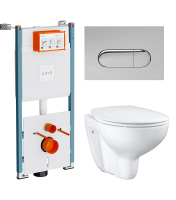 Комплект Унитаз подвесной Grohe Bau Ceramic 39351000 безободковый, альпин-белый + Инсталляция VitrA V-Fix Core 732-5800-01PV + Кнопка Root Round 740-2280 хром