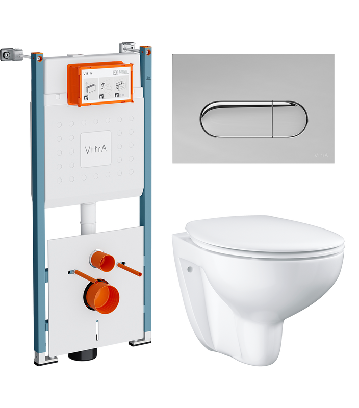 Комплект Унитаз подвесной Grohe Bau Ceramic 39351000 безободковый, альпин-белый + Инсталляция VitrA V-Fix Core 732-5800-01PV + Кнопка Root Round 740-2280 хром