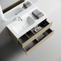 Тумба под раковину подвесная Sancos Folk левая 995х445х500 мм, c двумя ящиками оснащенными доводчиками, Капучино