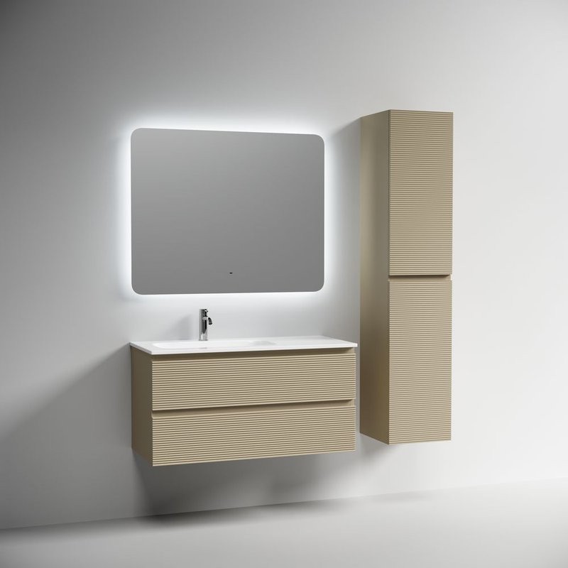 Тумба под раковину подвесная Sancos Folk левая 995х445х500 мм, c двумя ящиками оснащенными доводчиками, Капучино