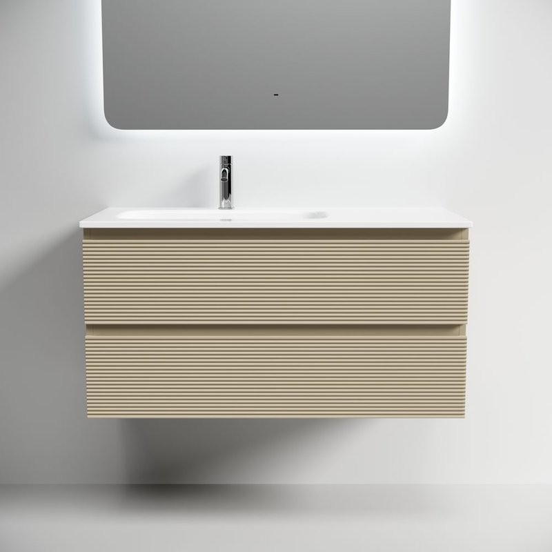 Тумба под раковину подвесная Sancos Folk левая 995х445х500 мм, c двумя ящиками оснащенными доводчиками, Капучино