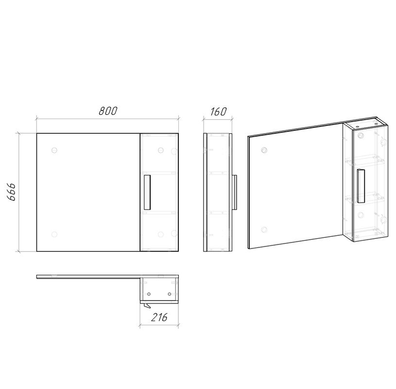 Зеркало-шкаф Grossman Neo 80 L/R эмаль, глянцевое белое