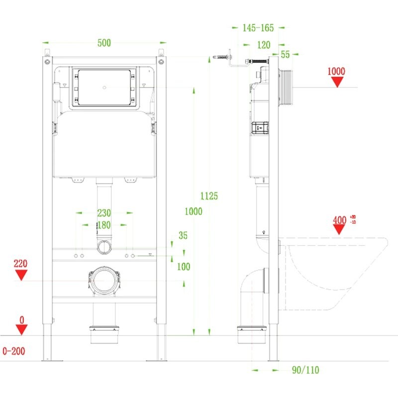 Инсталляция для унитаза Veconi Frame VF600 крепление к полу и стене