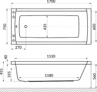 Акриловая ванна Excellent Aquaria Line 170x75 см, встраиваемая, с гидромассажем, белая, с каркасом, со сливом-переливом, фурнитура бронза
