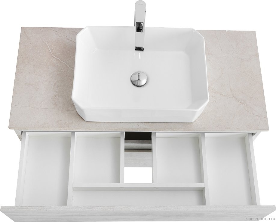 Тумба с раковиной Cezares Molveno 46 100 legno bianco, со столешницей marmo crema opaco