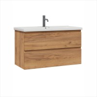 Тумба с раковиной SanStar Riana 100 подвесная, дуб крафт золотой, раковина Миранда 100