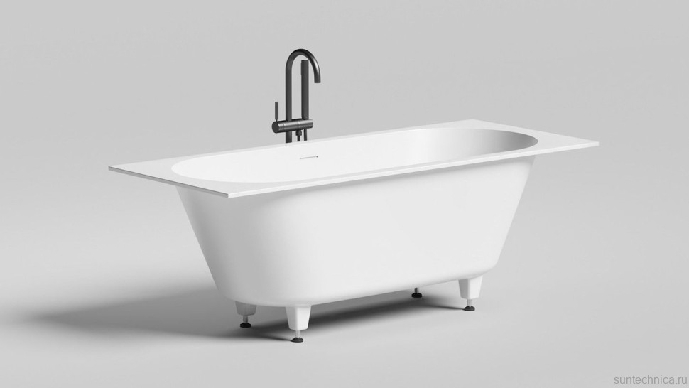 Ванна из искусственного камня Salini Ornella Axis Kit S-Sense 170x70 см, встраиваемая, матовая белая, на ножках, с донным клапаном