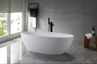 Ванна из искусственного камня Vincea VBT-4S01MW 170x75 см, отдельностоящая, матовая белая, овальная, со сливом-переливом, с донным клапаном