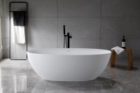 Ванна из искусственного камня Vincea VBT-4S01MW 170x75 см, отдельностоящая, матовая белая, овальная, со сливом-переливом, с донным клапаном