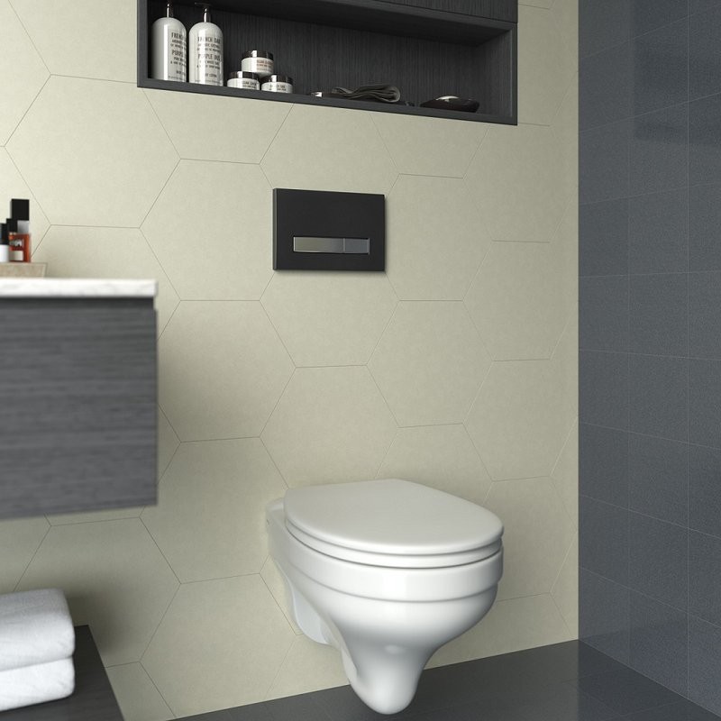 Система инсталляции для унитазов Berges Atom Line 410 с кнопкой смыва, черная soft touch, хром глянец