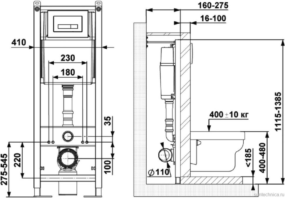 Система инсталляции для унитазов Berges Atom Line 410 с кнопкой смыва, черная soft touch, хром глянец