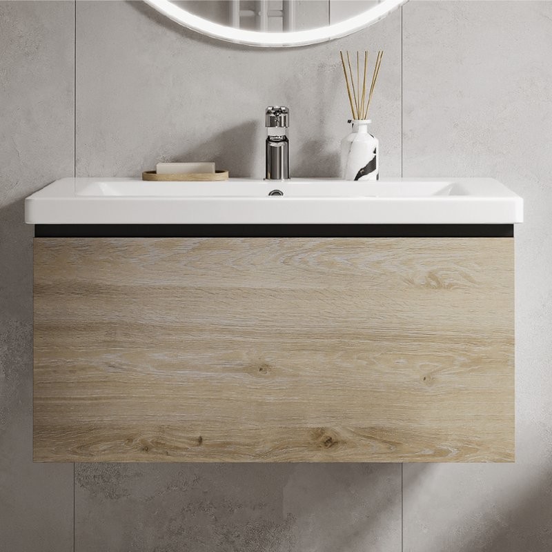 Тумба с раковиной Vigo Cross 80 подвесная, 1 ящик, светлое дерево