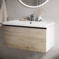 Тумба с раковиной Vigo Cross 80 подвесная, 1 ящик, светлое дерево