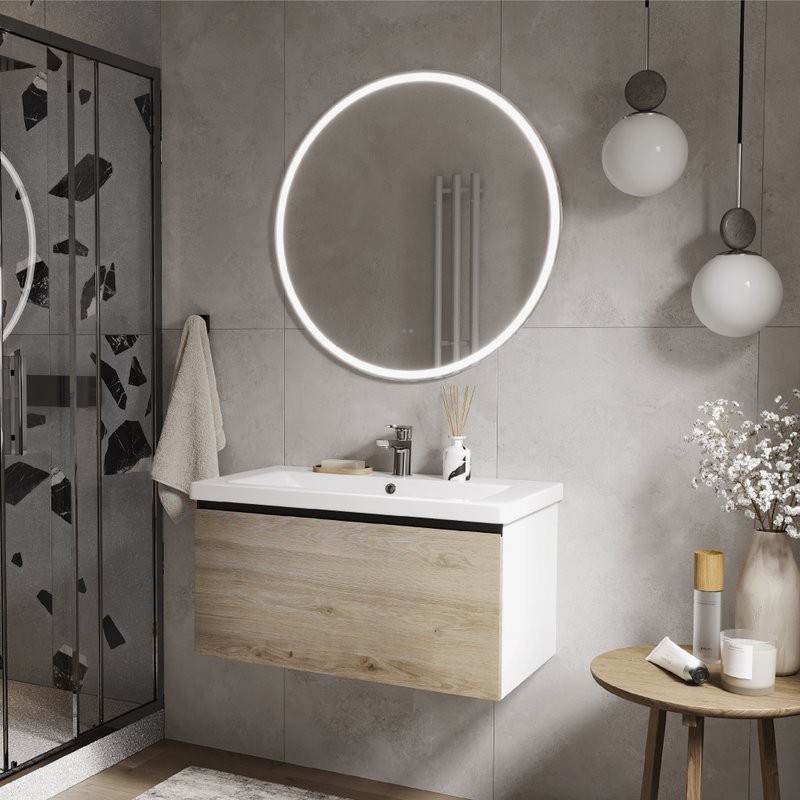 Тумба с раковиной Vigo Cross 80 подвесная, 1 ящик, светлое дерево