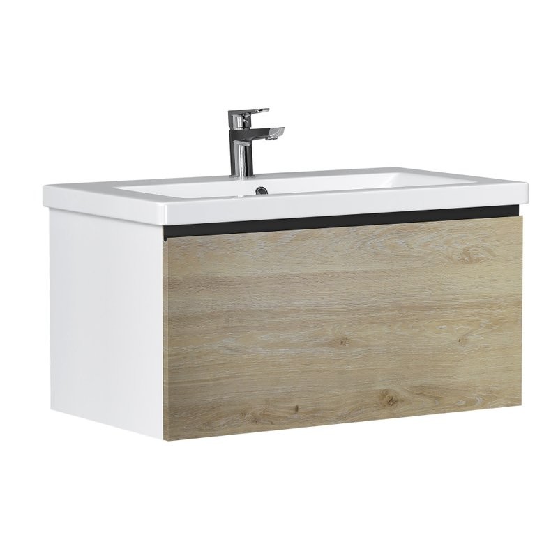 Тумба с раковиной Vigo Cross 80 подвесная, 1 ящик, светлое дерево