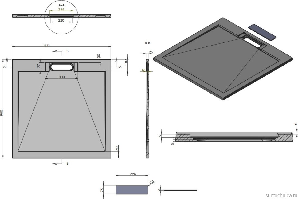 Поддон для душа Esbano LX ESP-LX90G 90х90 см, матовый серый