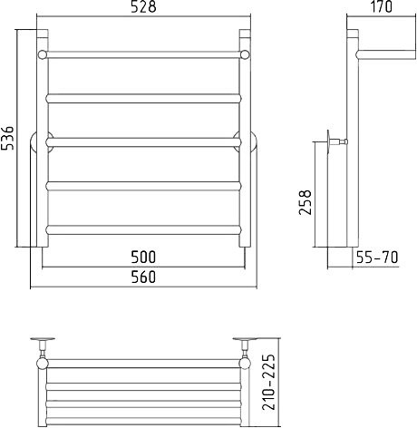 Полотенцесушитель водяной Стилье Универсал-54 00654-6050 55x55 см, глянцевый хром, лесенка, с полкой