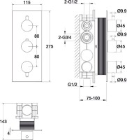 Термостатический смеситель встраиваемый WHITECROSS Y Y1238NIB С ВНУТРЕННЕЙ ЧАСТЬЮ, для ванны с душем, брашированный никель