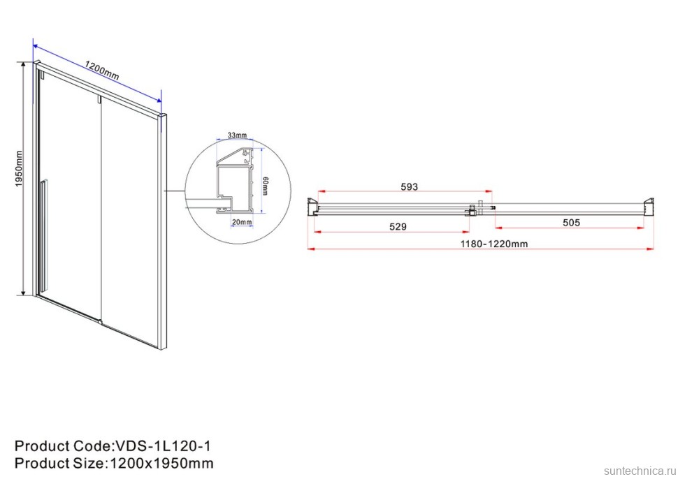 Душевая дверь в нишу Vincea Lugano VDS-1L120CLGM-1 120 см, профиль вороненая сталь, стекло прозрачное