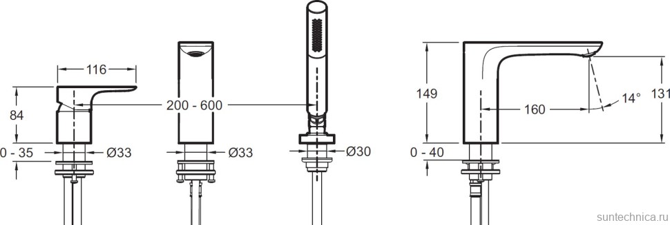 Смеситель на борт ванны Jacob Delafon Aleo E72292-CP