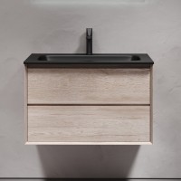 Тумба с раковиной Sancos Marmi 2.0 80 черная раковина, дуб галифакс натуральный