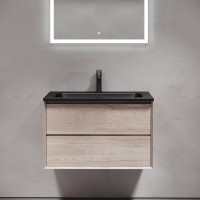 Тумба с раковиной Sancos Marmi 2.0 80 черная раковина, дуб галифакс натуральный