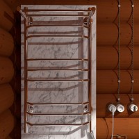 Полотенцесушитель электрический Тругор Браво ПЭК СП3П 100x55 см, подключение справа, слева, глянцевый хром, лесенка, с полкой