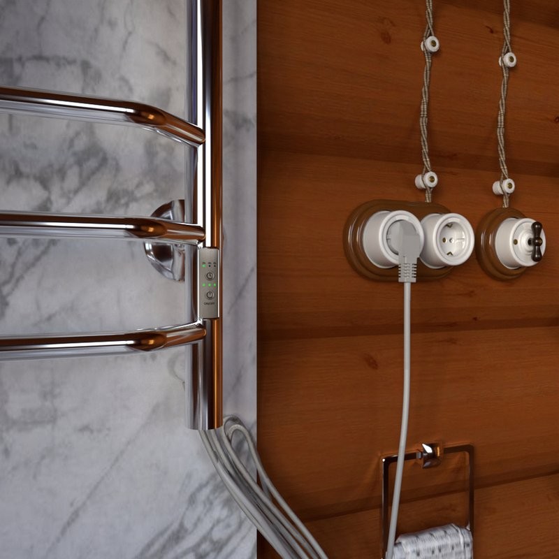 Полотенцесушитель электрический Тругор Браво ПЭК СП3П 100x55 см, подключение справа, слева, глянцевый хром, лесенка, с полкой