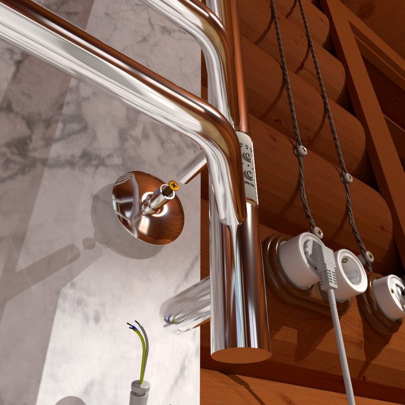 Полотенцесушитель электрический Тругор Браво ПЭК СП3П 100x55 см, подключение справа, слева, глянцевый хром, лесенка, с полкой