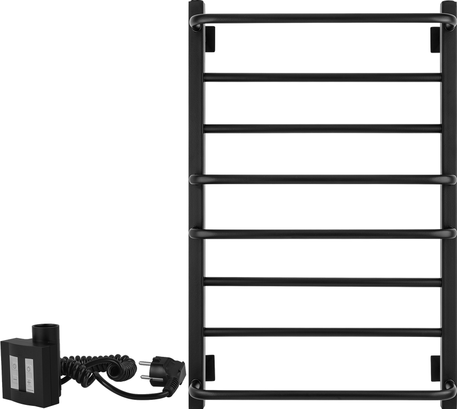Полотенцесушитель электрический Secado Модена 2 85x55 см, подключение слева, матовый черный, лесенка, с отражателями