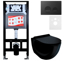 Комплект Унитаз подвесной Esbano Garcia ESUPGARCB черный глянец + Инсталляция Fram + Кнопка ESINSLM37MB