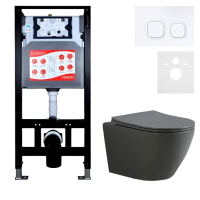 Комплект Унитаз подвесной Esbano Amapola ESUPAMAPGM матовый серый + Инсталляция Fram + Кнопка ESINLPS10GW