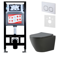 Комплект Унитаз подвесной Esbano Amapola ESUPAMAPGM матовый серый + Инсталляция Fram + Кнопка ESINLPS10GW