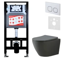 Комплект Унитаз подвесной Esbano Amapola ESUPAMAPGM матовый серый + Инсталляция Fram + Кнопка ESINLPS10GW
