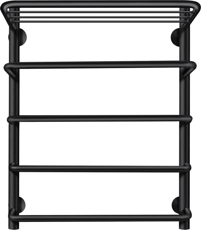 Полотенцесушитель водяной Secado Мерида 2 СП 60x55 см, матовый черный, лесенка, с полкой