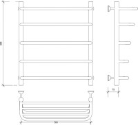 Полотенцесушитель водяной Secado Мерида 2 СП 60x55 см, матовый черный, лесенка, с полкой