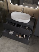 Тумба с раковиной Orange Line 100 подвесная, 2 ящика, матовый графит с раковиной B07-675W